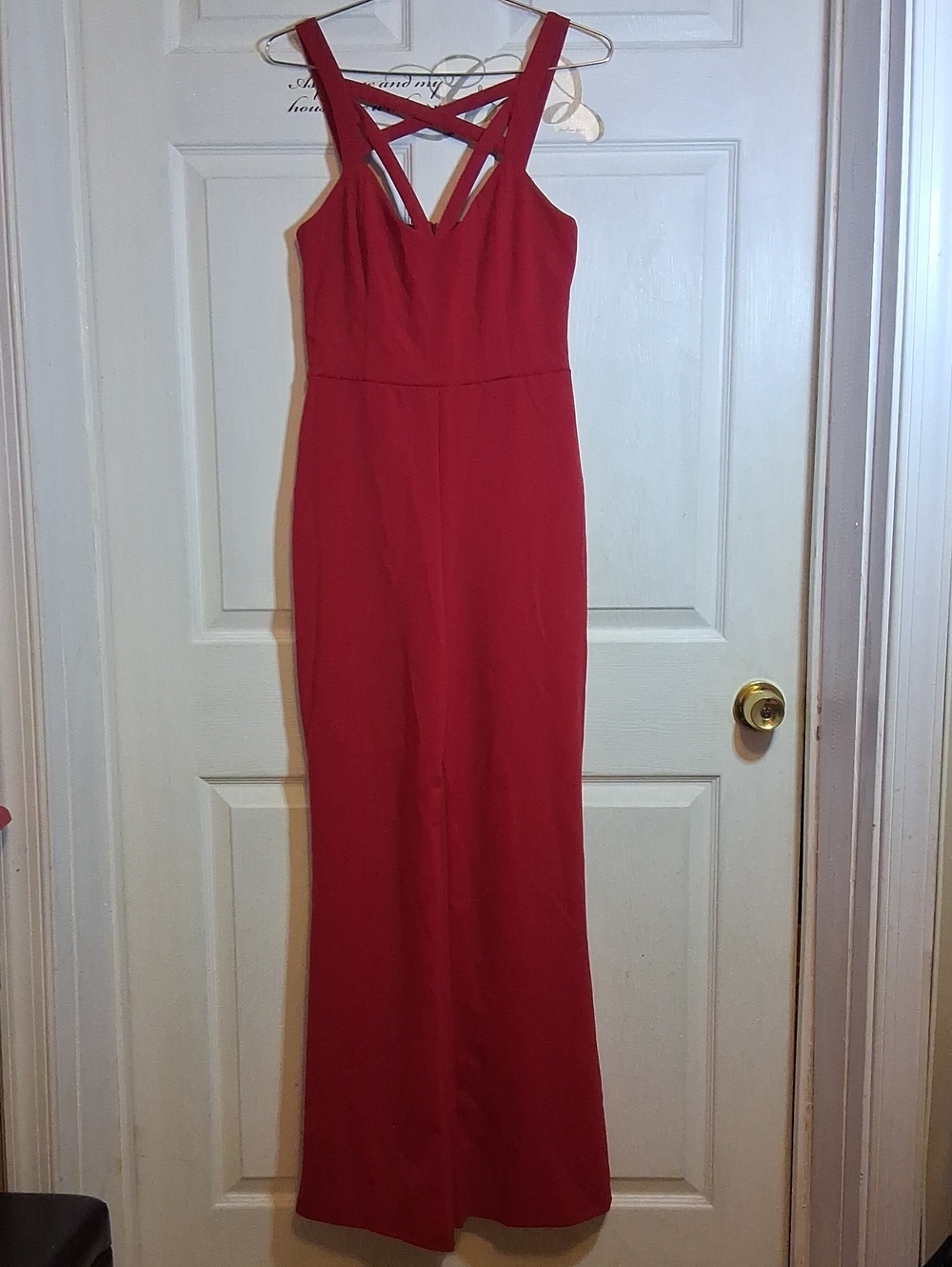 Abbeline Red Wide Leg Jumpsuit with Crisscross Straps